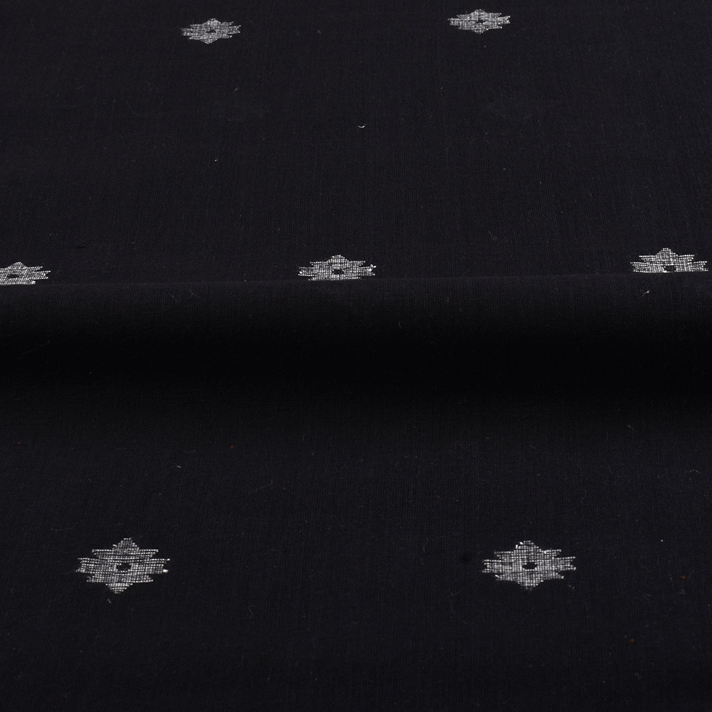 GEOMETRIC SOLID BLACK PURE COTTON 58 GSM HANDWOVEN FABRIC