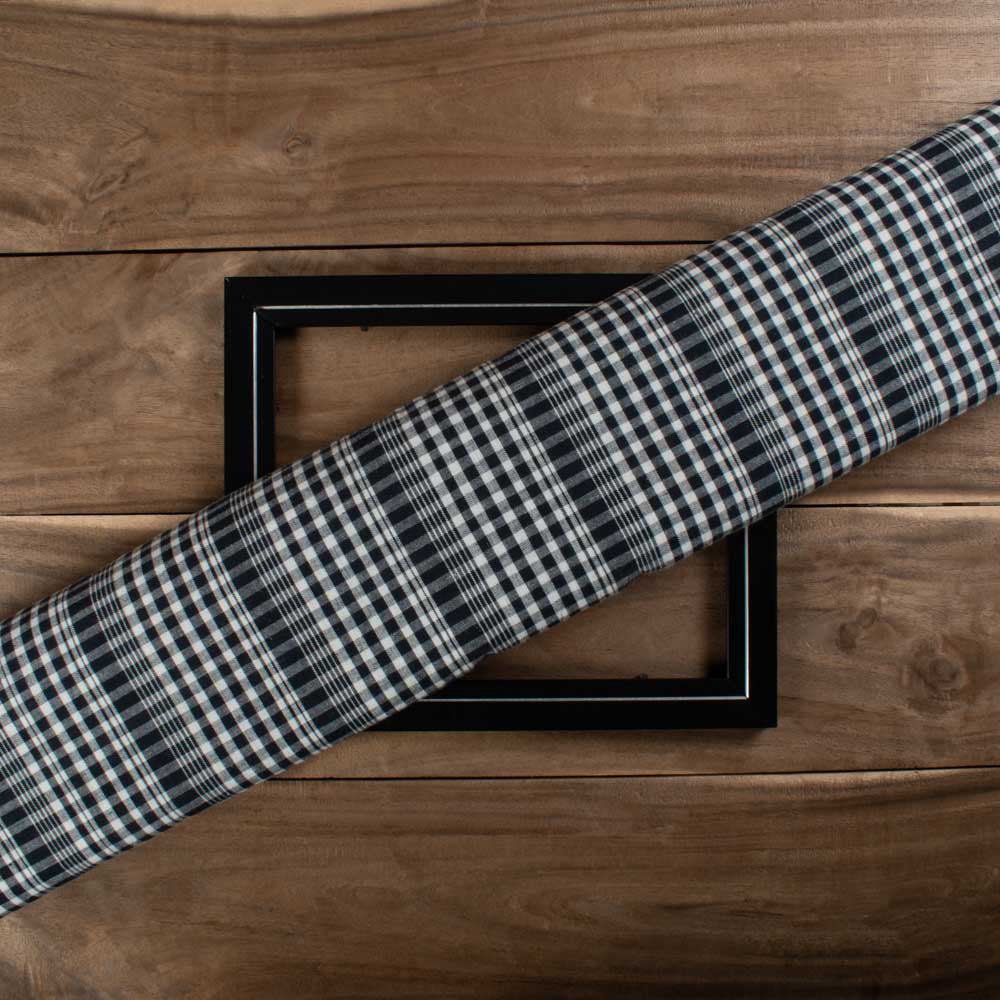 Black & White Check Pure Cotton 100 GSM Handwoven Fabric 778