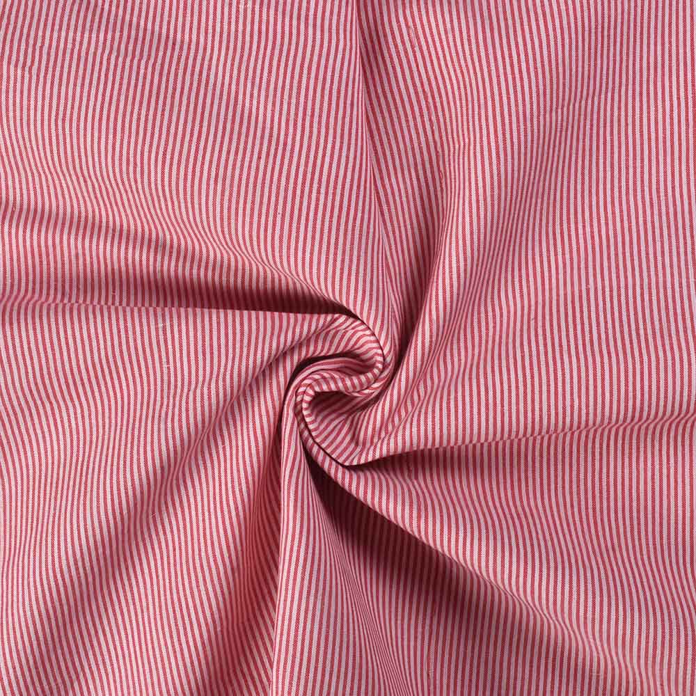 Stripe Red & White Pure Cotton 69 GSM Handwoven Fabric