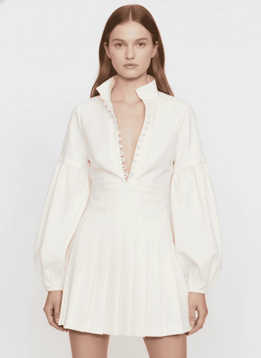 Loop Buttoned Pleated & Gathered Dress