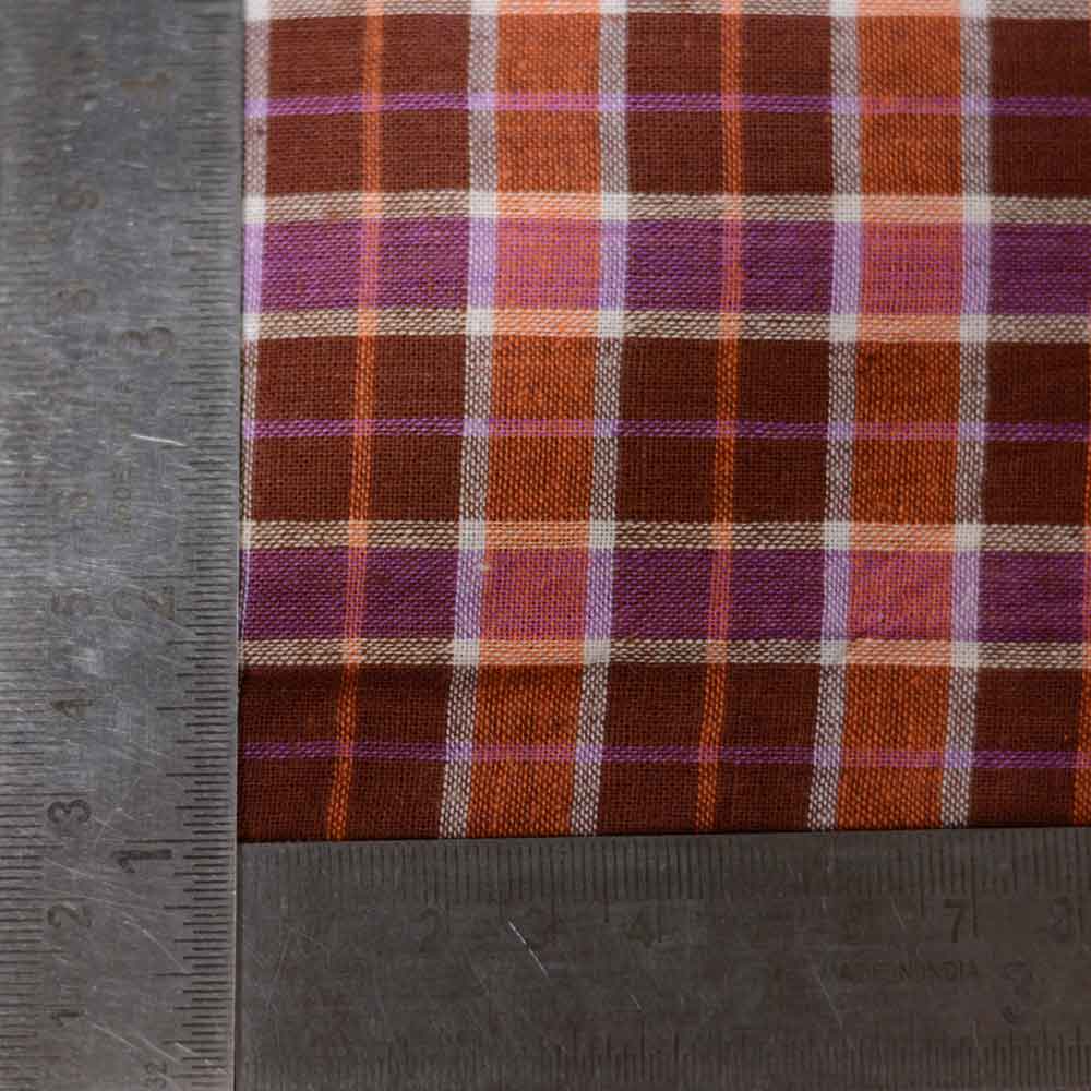 CHECK MULTICOLOUR BROWN PURE COTTON 98 GSM HANDWOVEN FABRIC