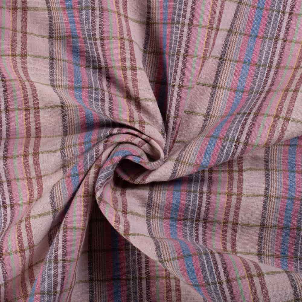 Cotton Hemp Multicolor Check 150 GSM Handwoven Fabric