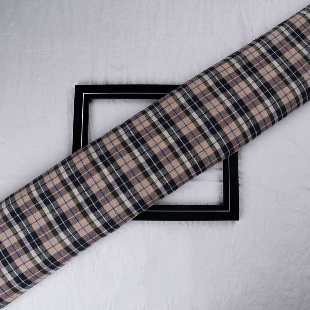 Check Brown & Black Pure Cotton 94 GSM Handwoven Fabric