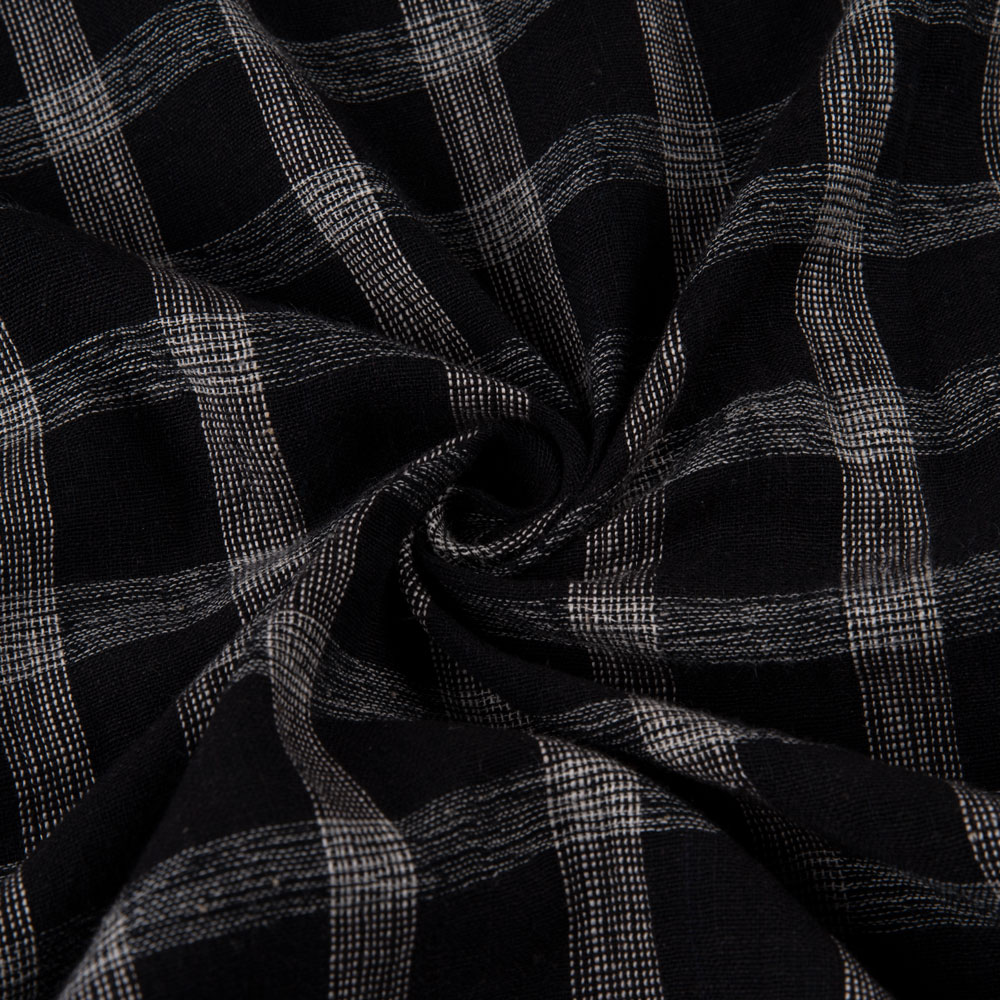 Check Black & White Pure Khadi 125 GSM Handspun & Handwoven Fabric