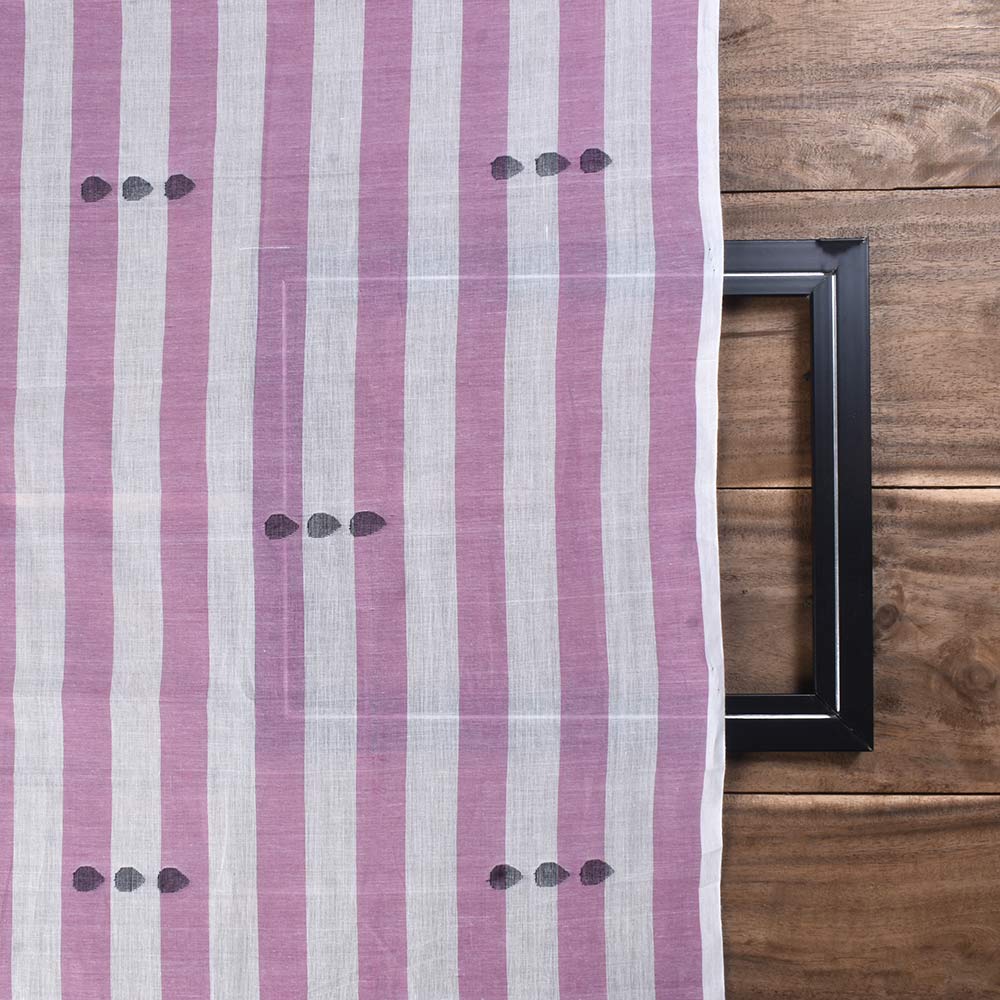 STRIPE PINK & WHITE GEOMETRIC JAMDANI PURE COTTON 55 GSM HANDWOVEN FABRIC