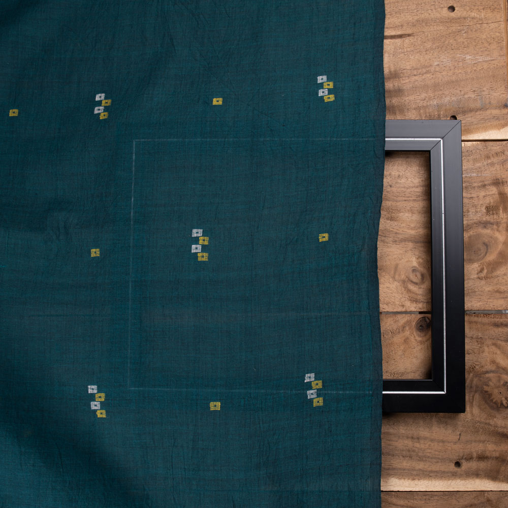 GEOMETRIC GREEN JAMDANI PURE COTTON 56 GSM HANDWOVEN FABRIC