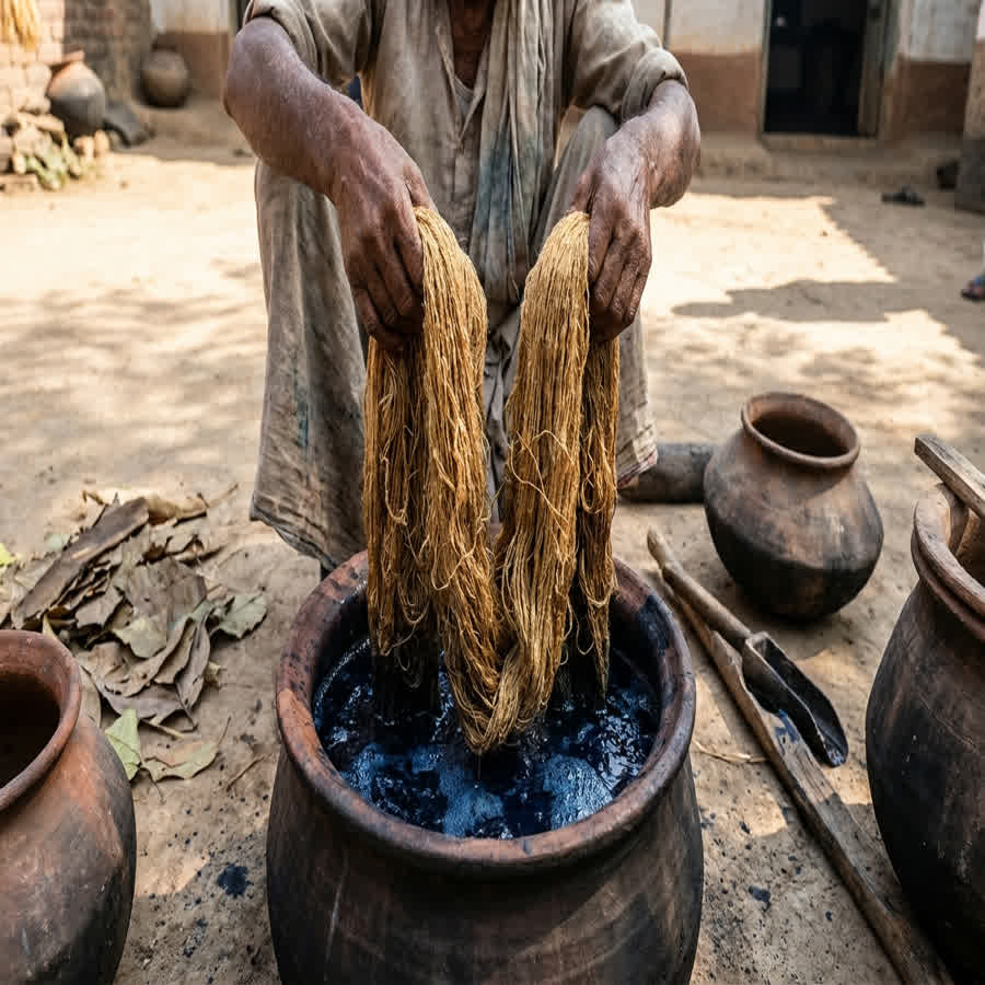 Dyeing and Finishing: Maximizing Tussar's Natural Gold Undertones — Anuprerna handloom