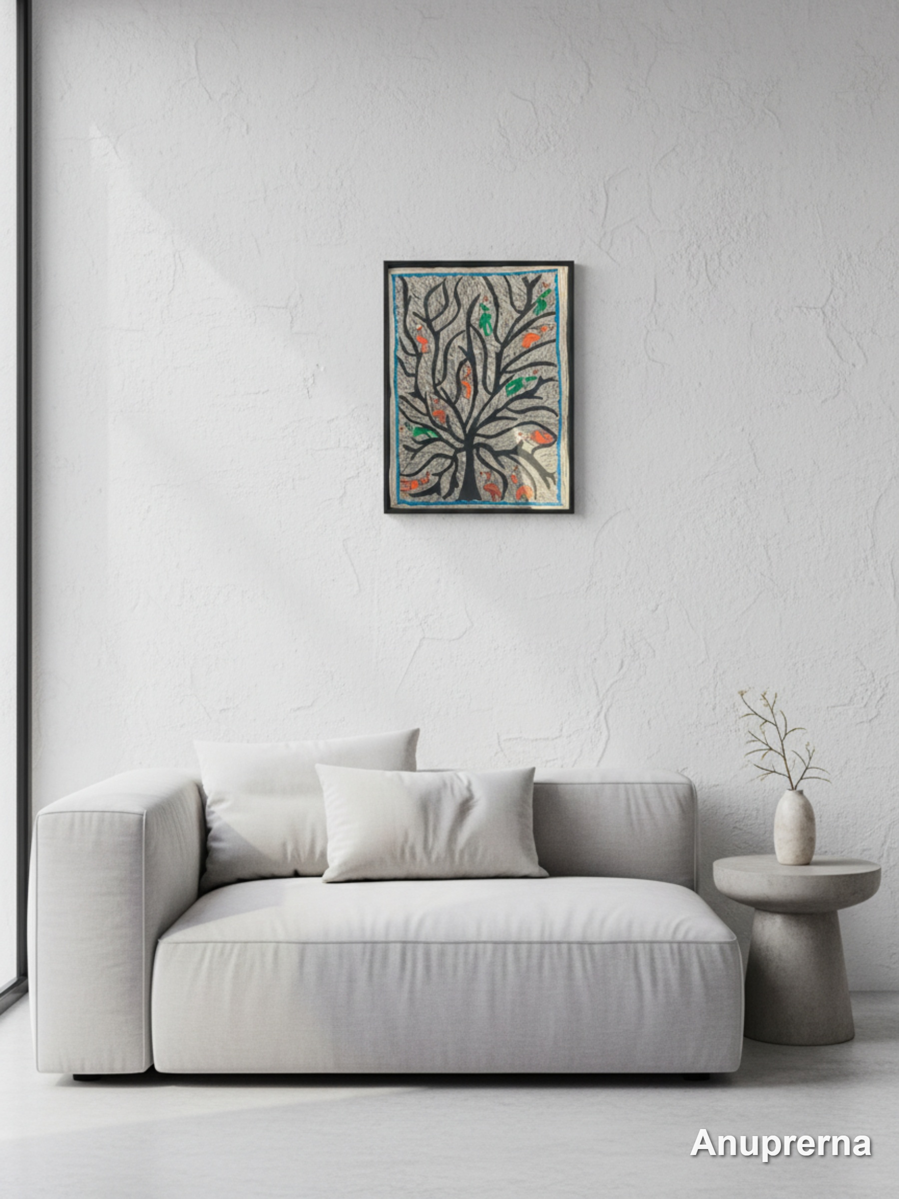 Monochromatic Tree Supports Life Madhubani Wall Art Decor
