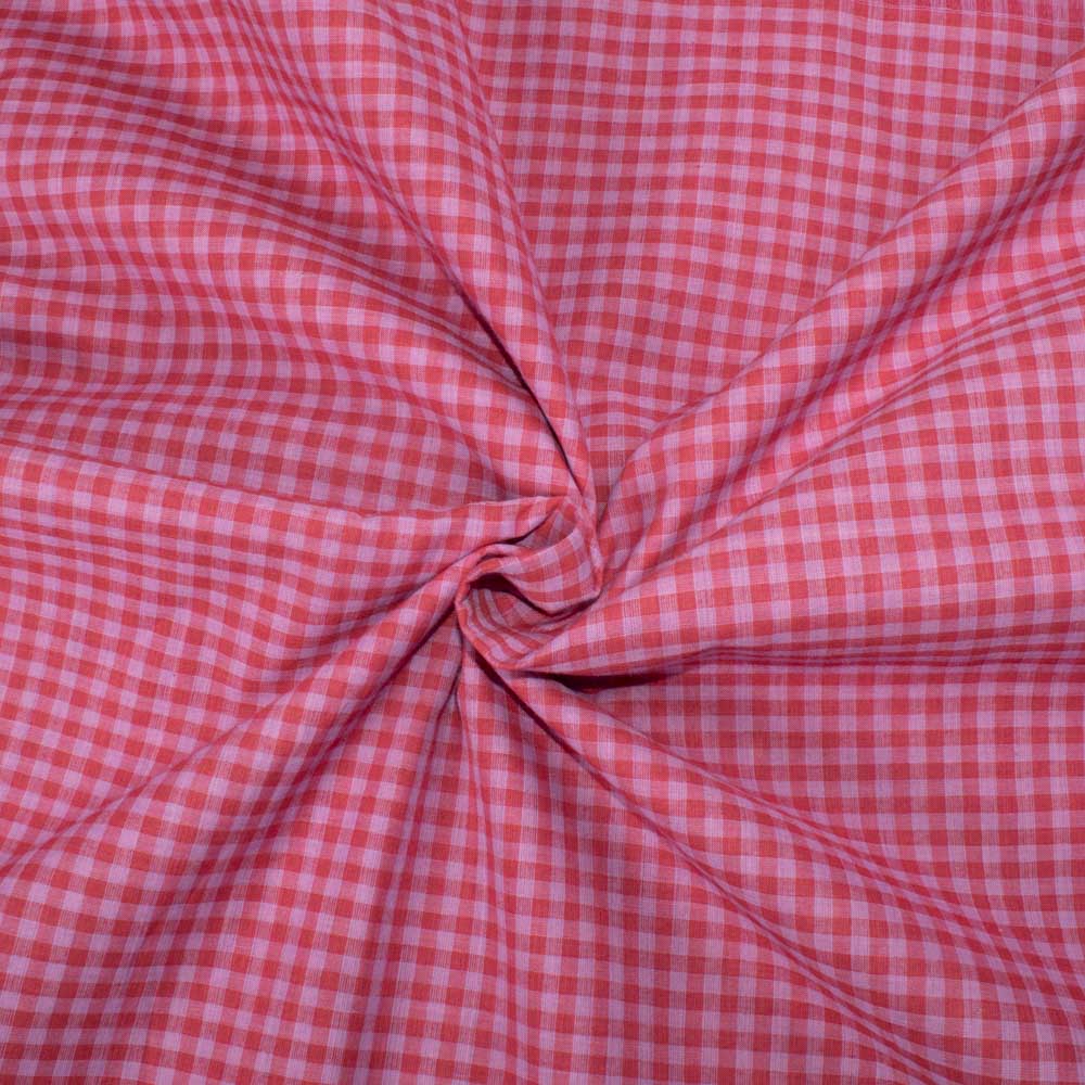 Check Pink Pure Cotton 60 GSM Handwoven Fabric