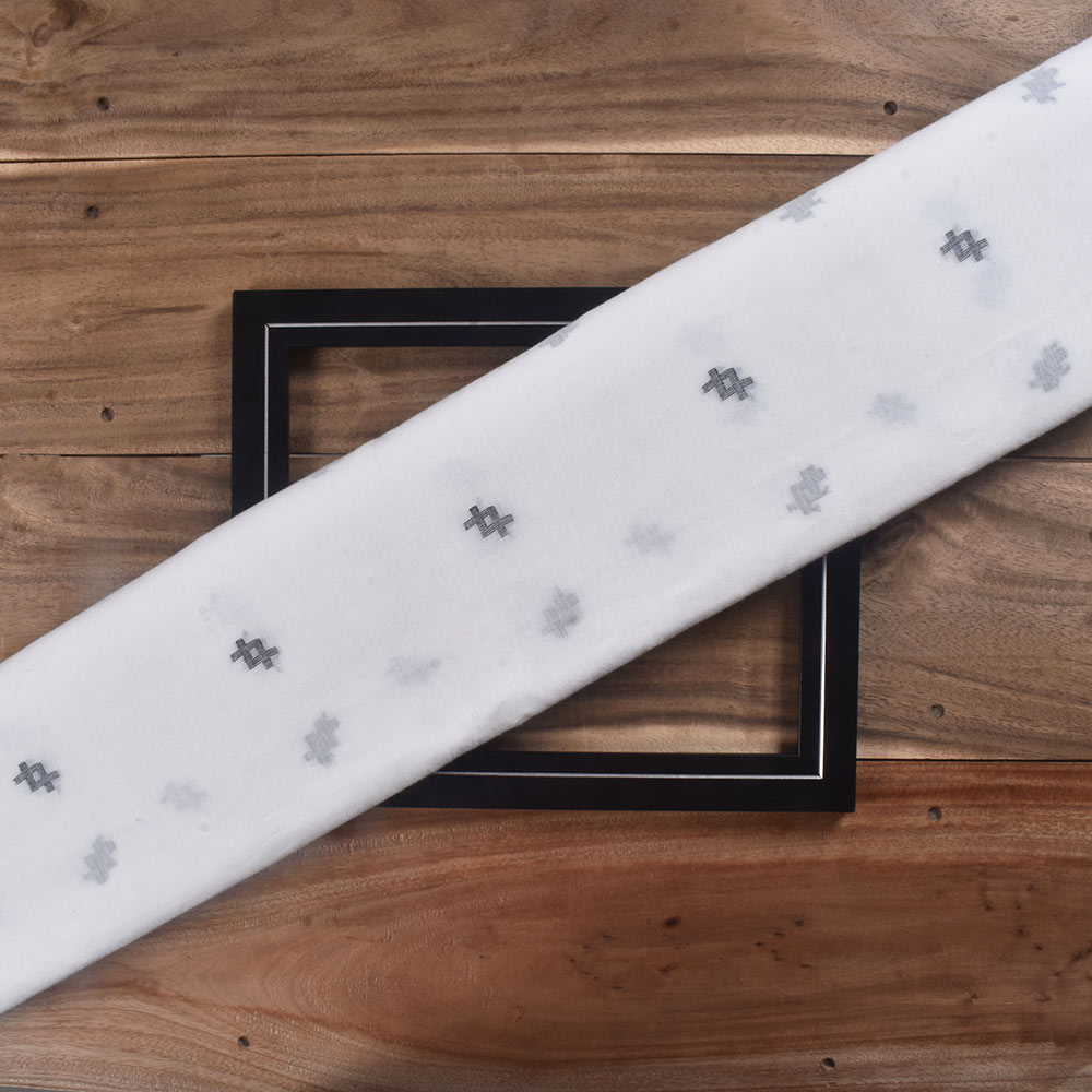 Black white Jamdani fabric featuring a striking geometric pattern