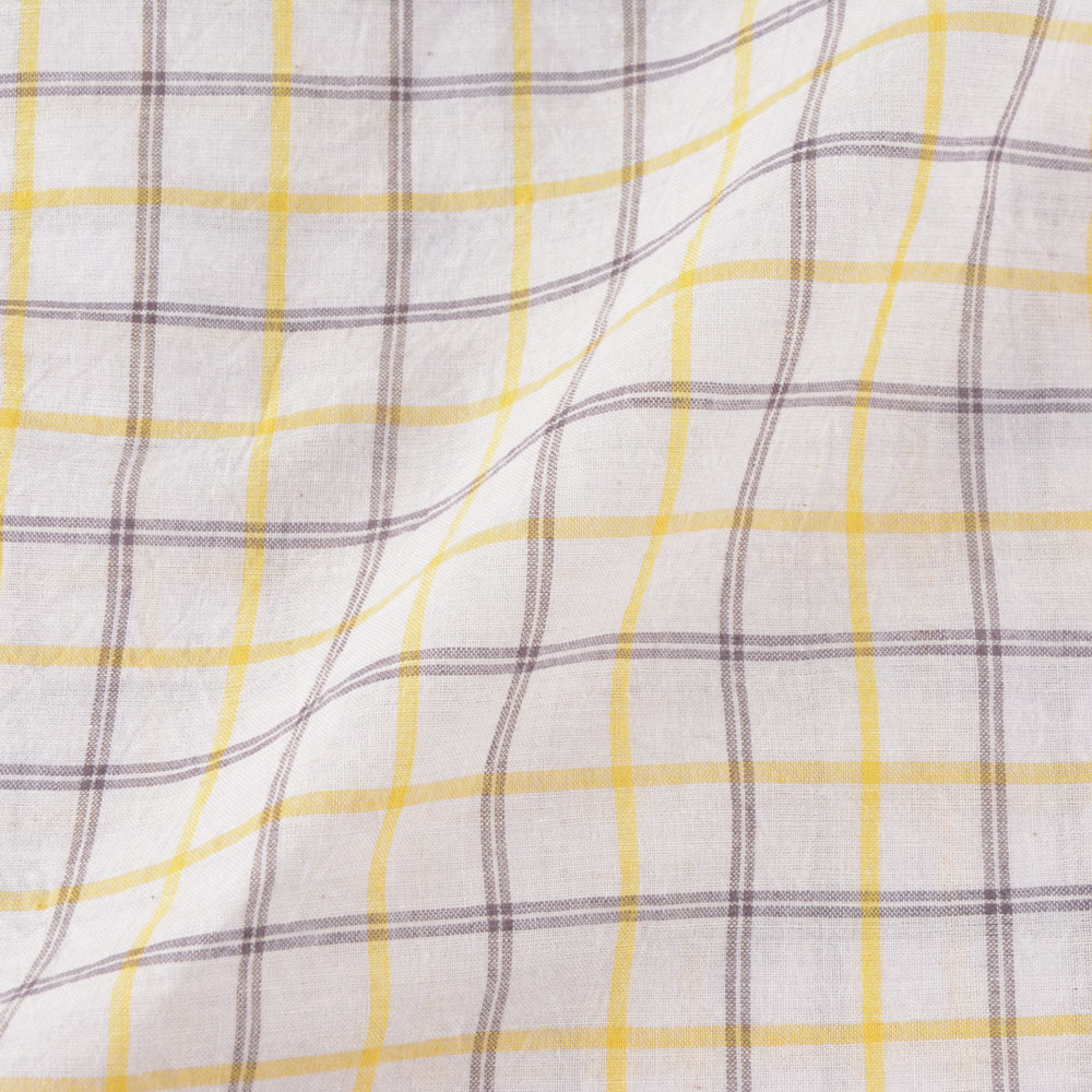 CHECK YELLOW BLACK & WHITE 60 GSM HANDWOVEN COTTON FABRIC