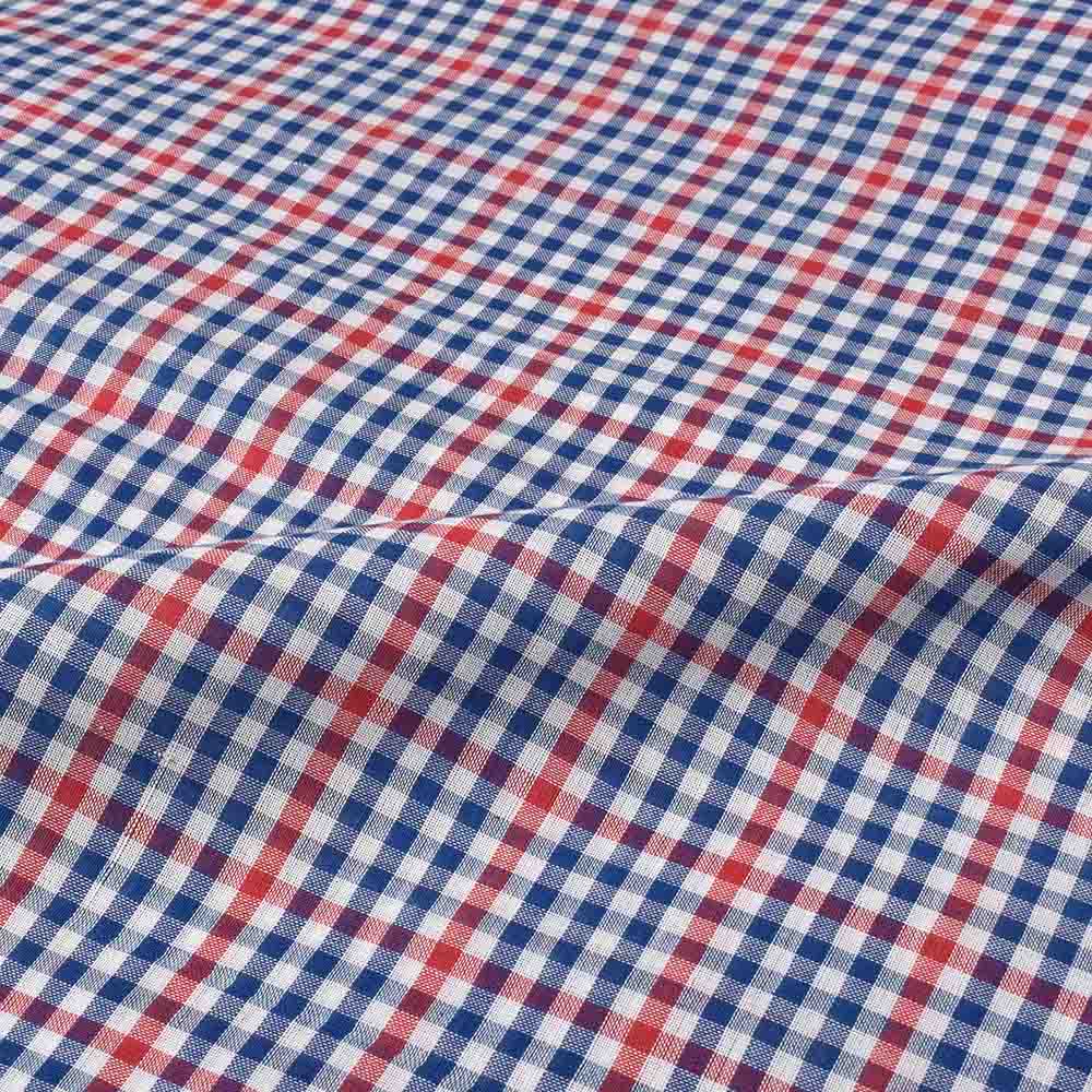 CHECK WHITE BLUE AND RED PURE COTTON 92 GSM HANDWOVEN FABRIC