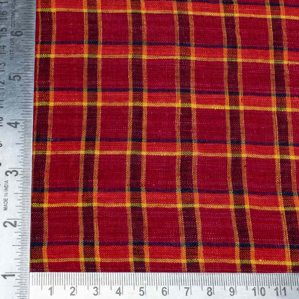 CHECK RED PURE LINEN 135 GSM HANDWOVEN FABRIC