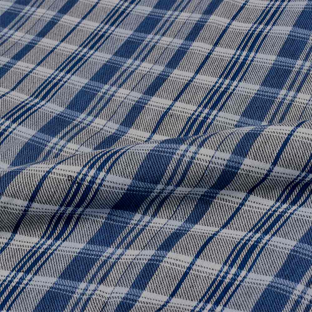 CHECK REVERSIBLE SATIN TWILL BLUE PURE COTTON 100 GSM HANDWOVEN FABRIC