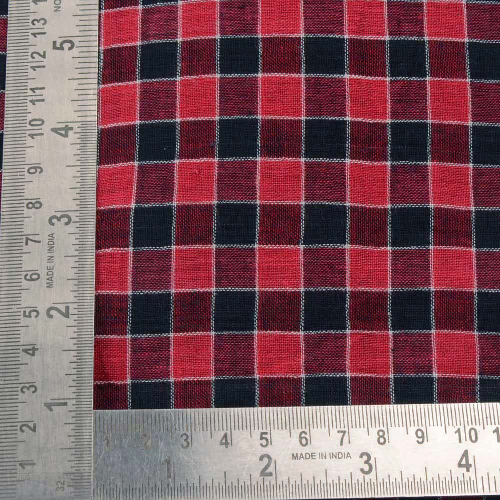 CHECK RED & BLACK PURE COTTON 94 GSM HANDWOVEN FABRIC
