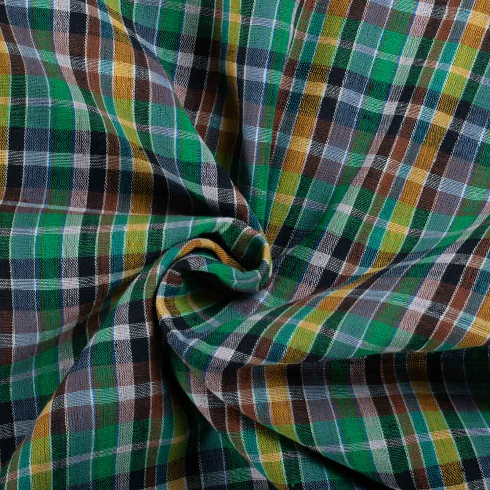 Pure Cotton 90 GSM Multicolor Check Handwoven Fabric 826