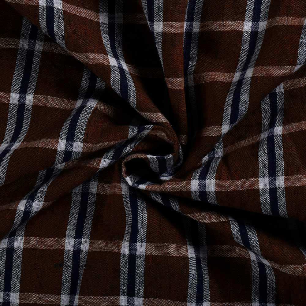 Check Brown Pure Cotton 102 GSM Handwoven Fabric