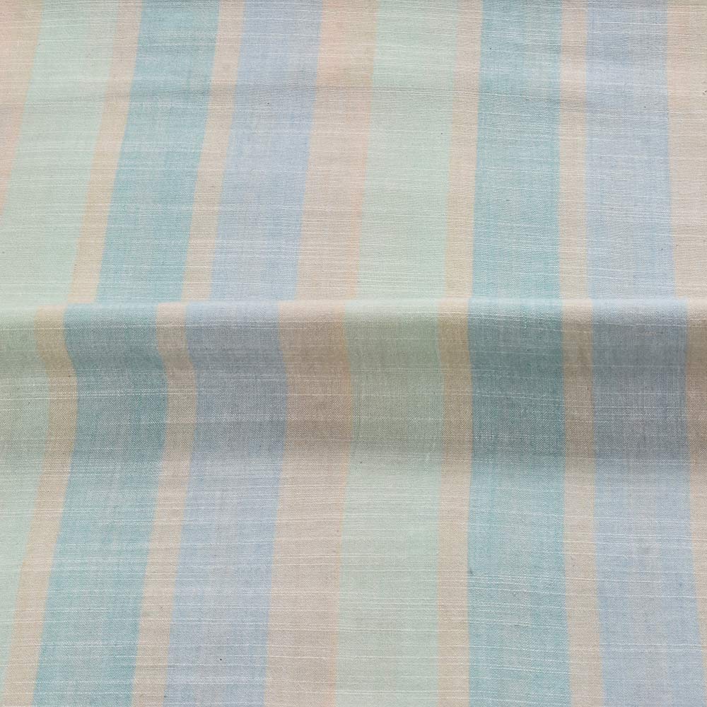 STRIPE BLUE & BEIGE SLUB COTTON 87 GSM HANDWOVEN FABRIC
