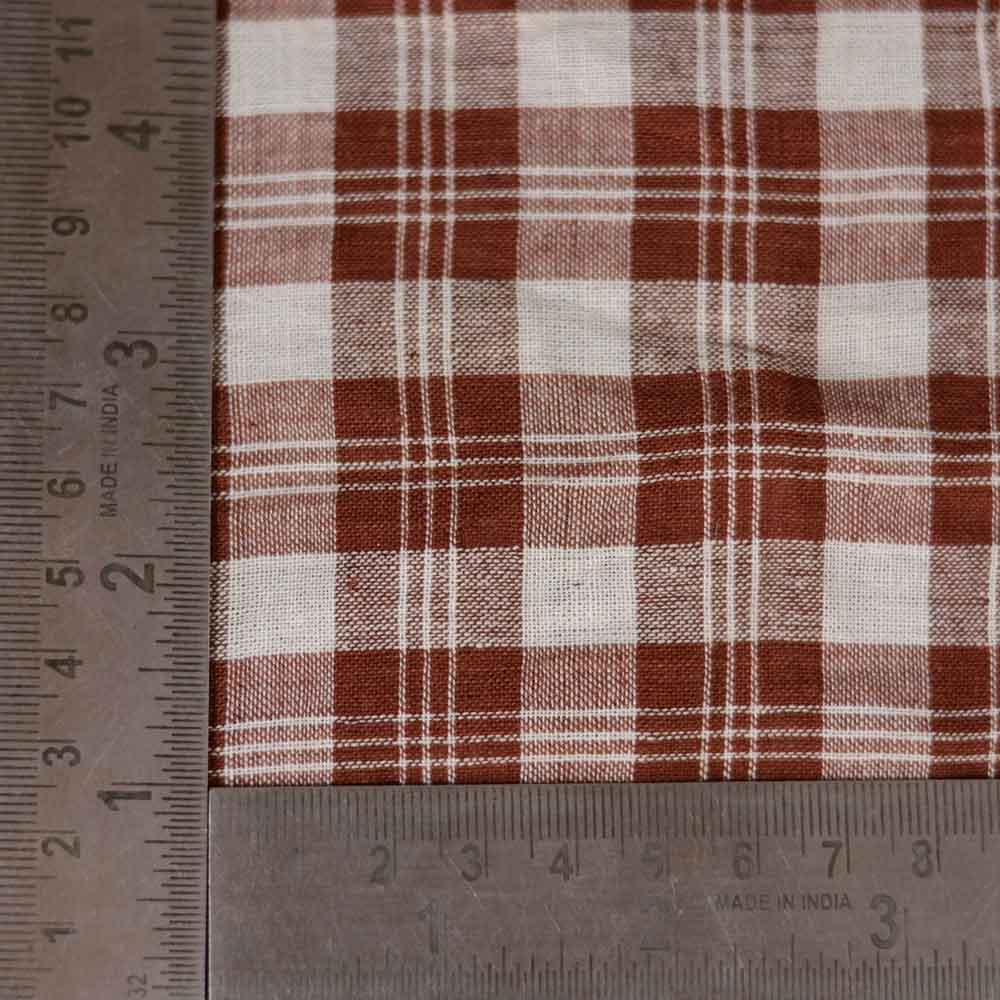 Check Brown & White Pure Cotton 97 GSM Handwoven Fabric