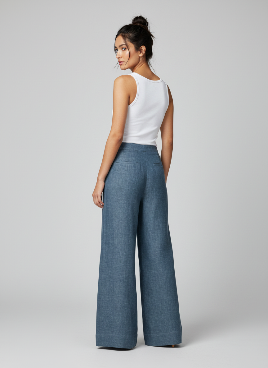 Straight Cut Wide Leg Bottom Pants With Center Button