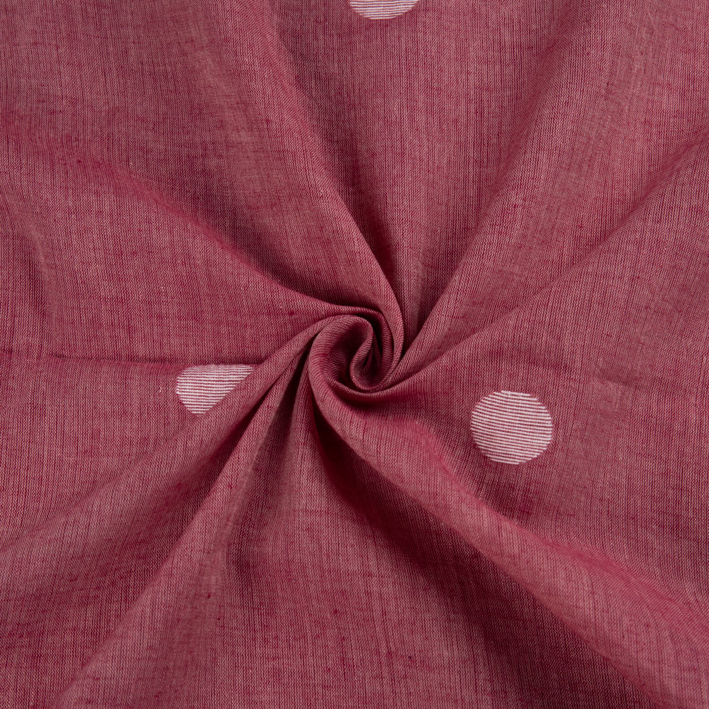 Polka Dot Maroon Jamdani Pure Cotton 56 GSM Handwoven Fabric