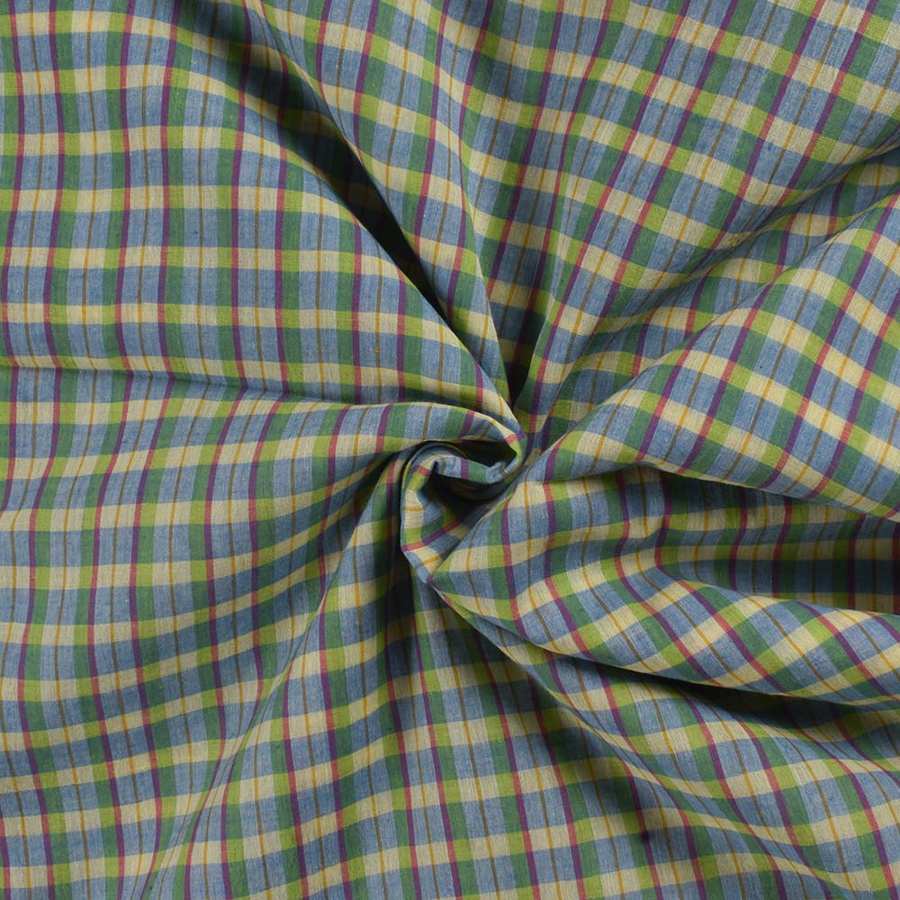 Check Multi Color Pure Cotton 56 GSM Handwoven Fabric