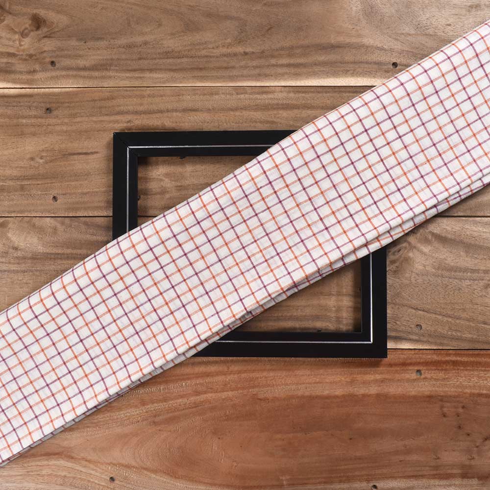 Check Maroon & Orange Pure Cotton 66 GSM Handwoven Fabric