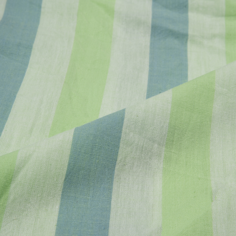 STRIPE BLUE & GREEN PURE COTTON 88 GSM HANDWOVEN FABRIC 199