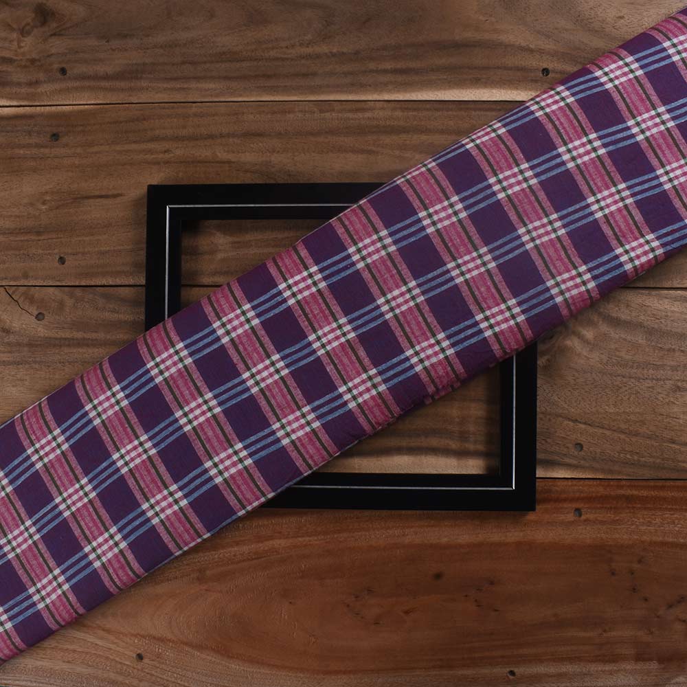 Check Multicolor Pure Cotton 72 GSM Handwoven Fabric