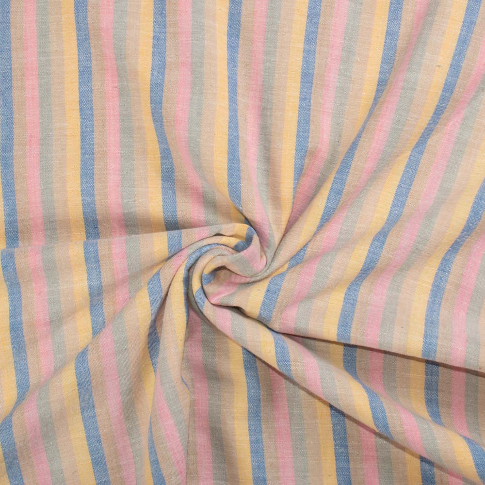 Stripe Multicolor Khadi Cotton 110 GSM Handwoven Fabric 377
