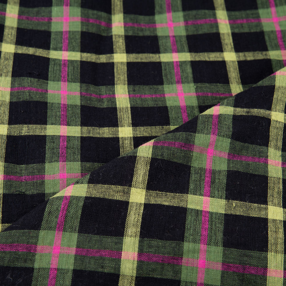 CHECK BLACK MULTICOLOUR PURE COTTON 103 GSM HANDWOVEN FABRIC