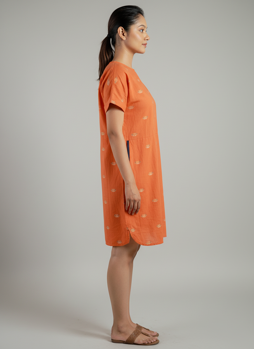 Orange Kimono dress with side pocket
