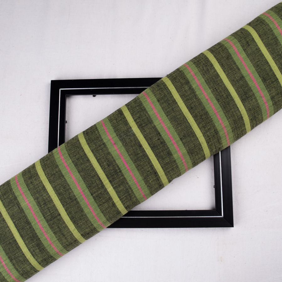 Stripe Green Pure Cotton 90 GSM Handwoven Fabric