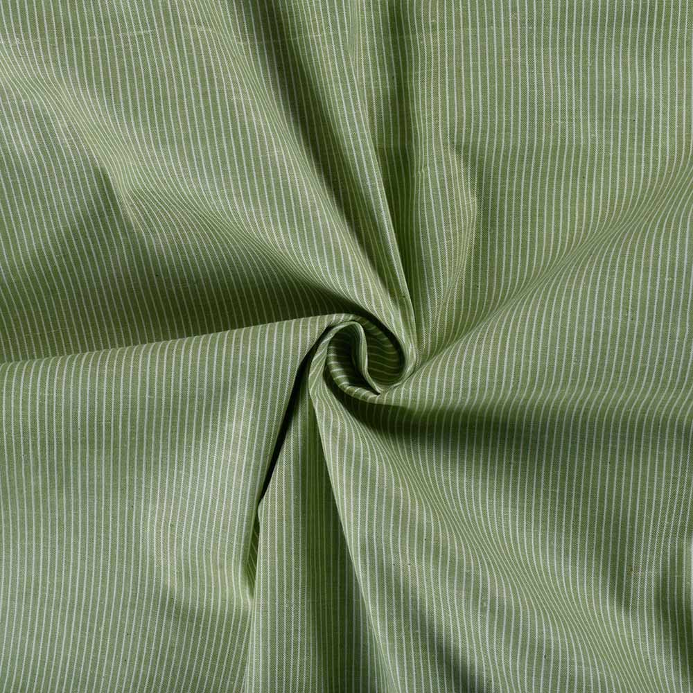 Stripe Light Green & White Khadi Cotton 101 GSM Handwoven Fabric