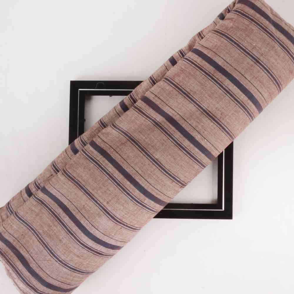 Stripe Brown & Black Pure Khadi Fabric - 128 GSM Handspun & Handwoven