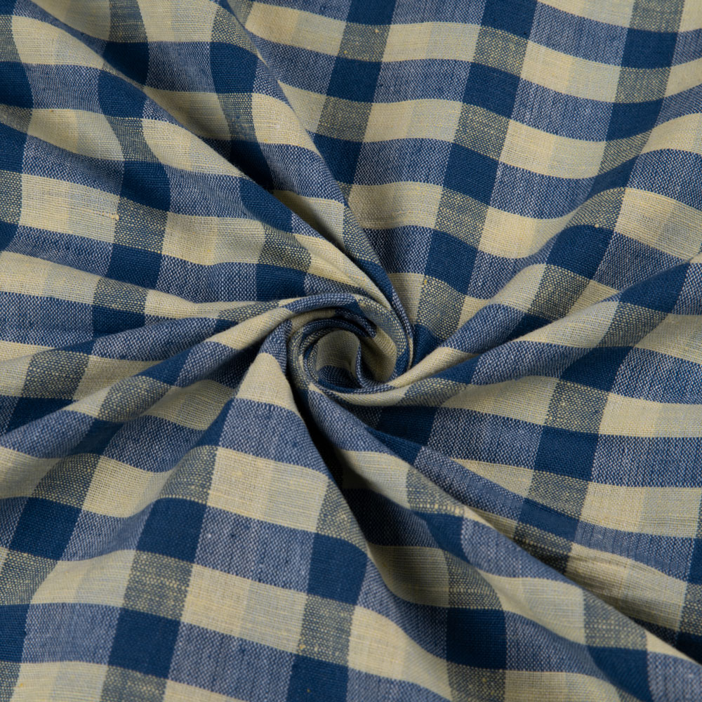 Check Off White & Blue Khadi Cotton 105 GSM Handwoven Fabric