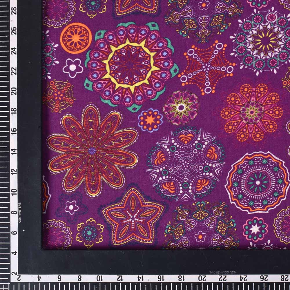 ABSTRACT PLUM DIGITAL PRINTED KHADI COTTON 120 GSM HANDWOVEN FABRIC