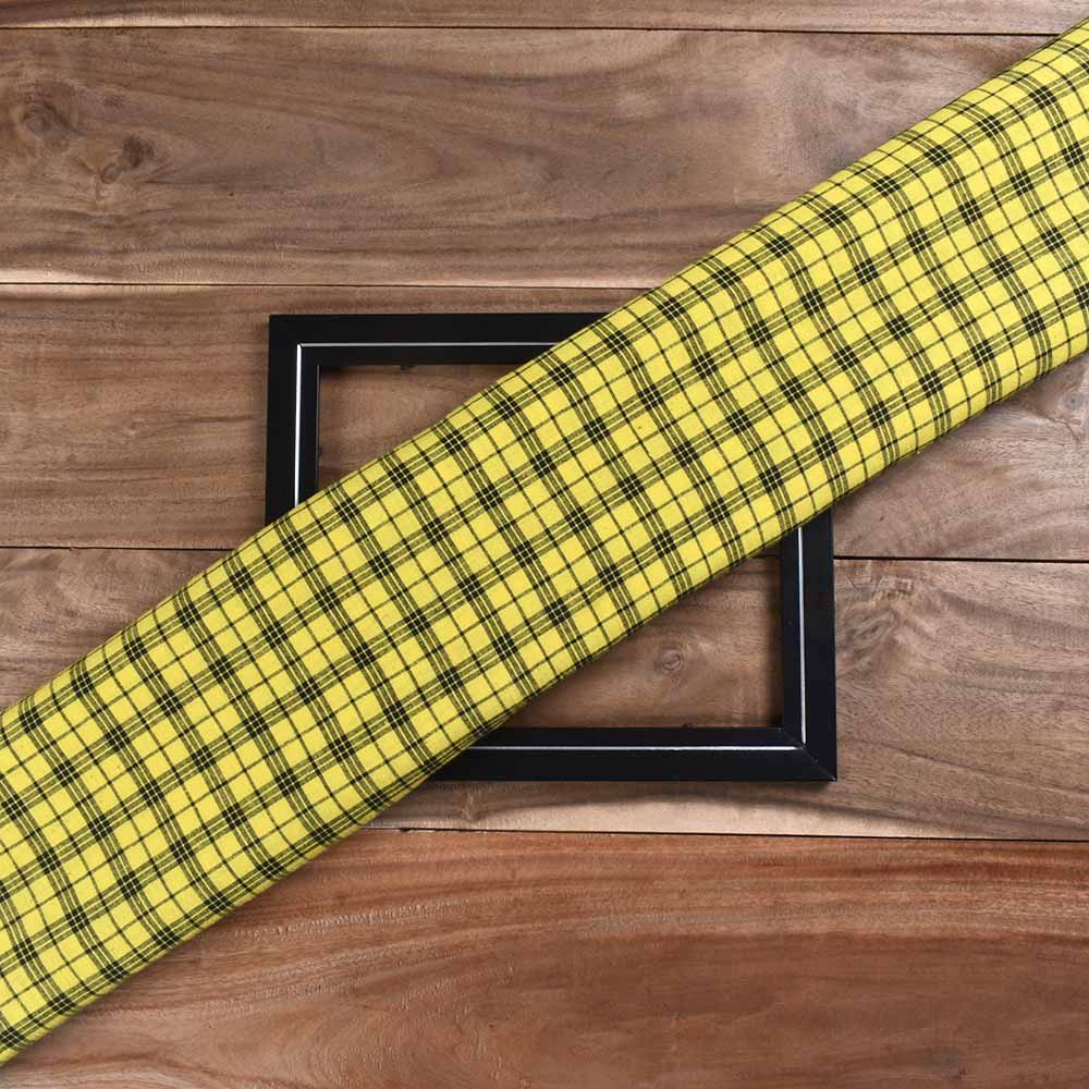 Check Black & Yellow Pure Cotton 103 GSM Handwoven Fabric