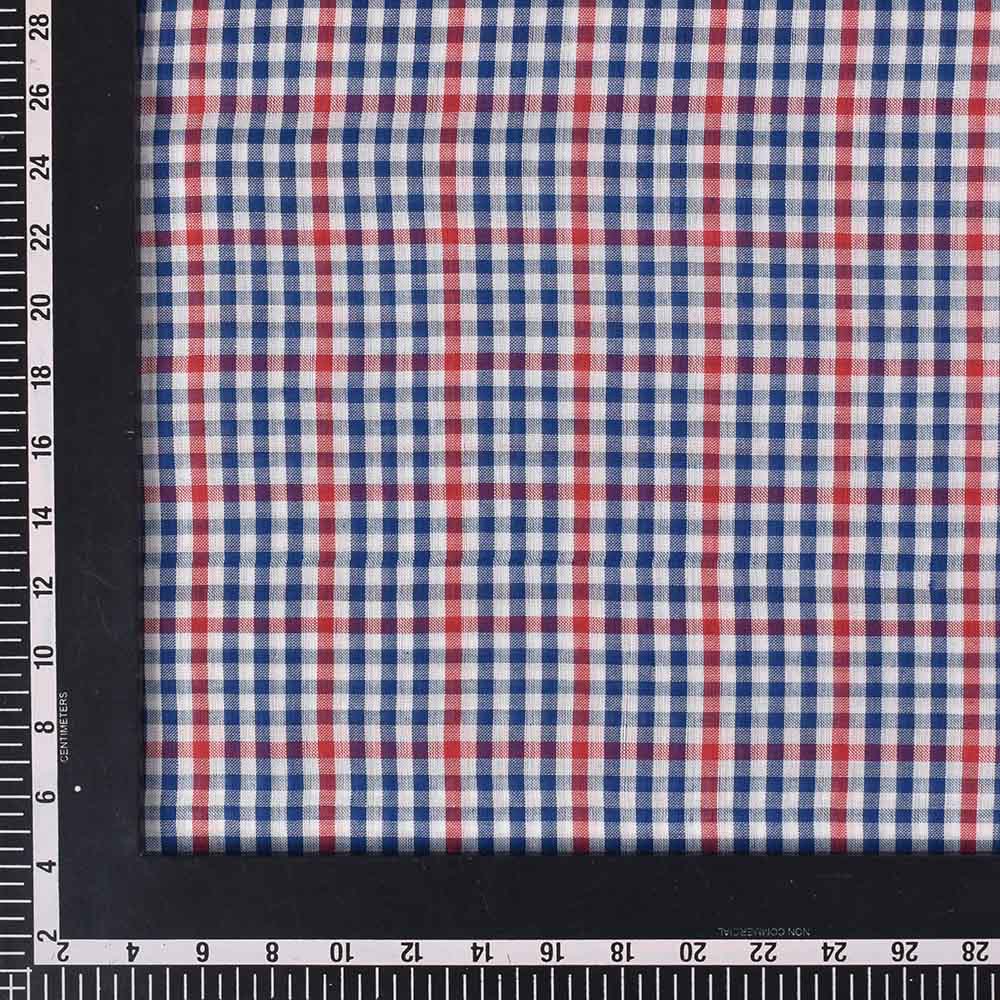 CHECK WHITE BLUE AND RED PURE COTTON 92 GSM HANDWOVEN FABRIC