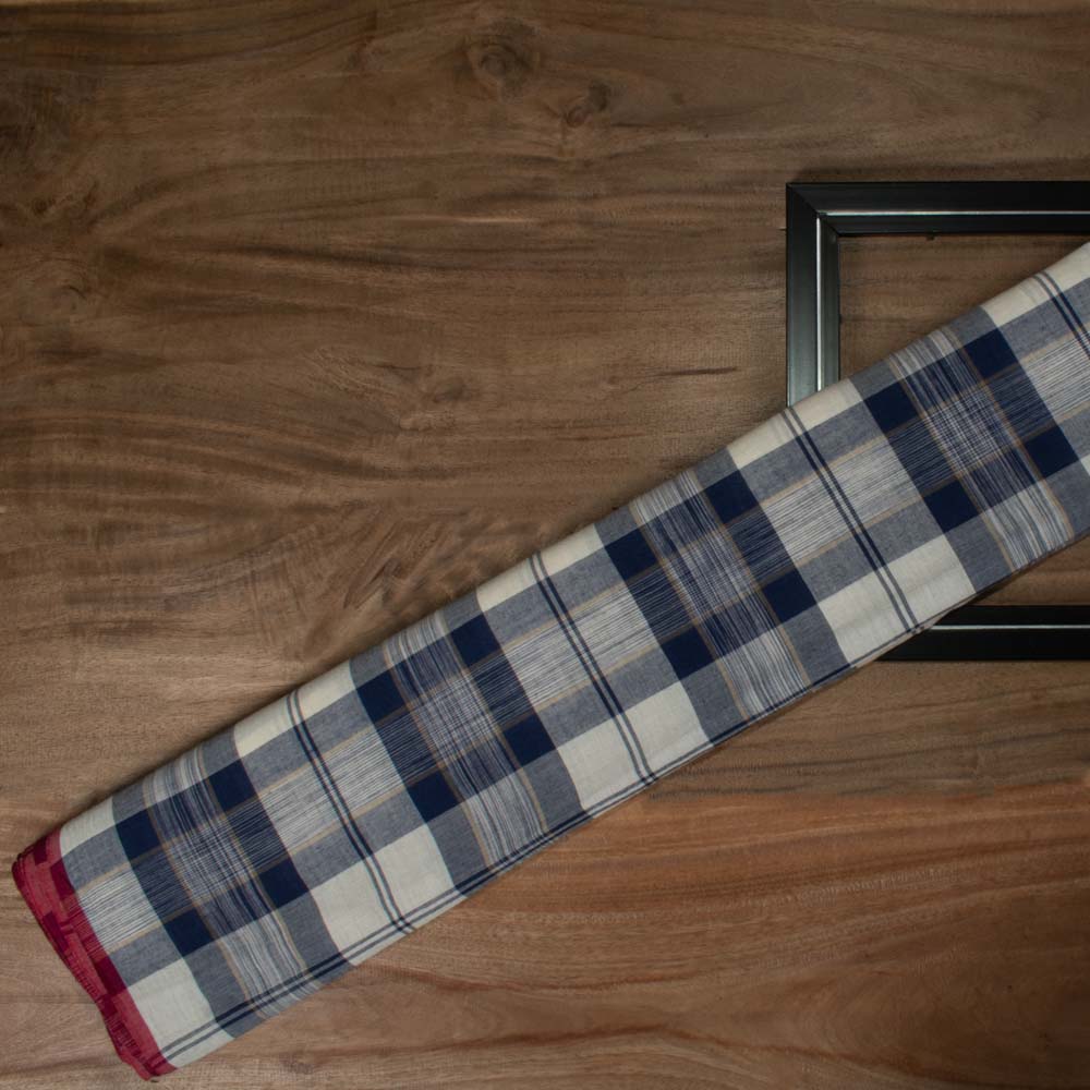 CHECK BLUE & WHITE YARN TIE DYE PURE COTTON 57 GSM HANDWOVEN FABRIC