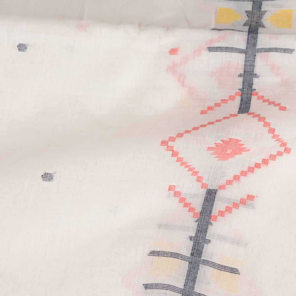 GEOMETRIC WHITE JAMDANI HANDWOVEN COTTON 55 GSM FABRIC