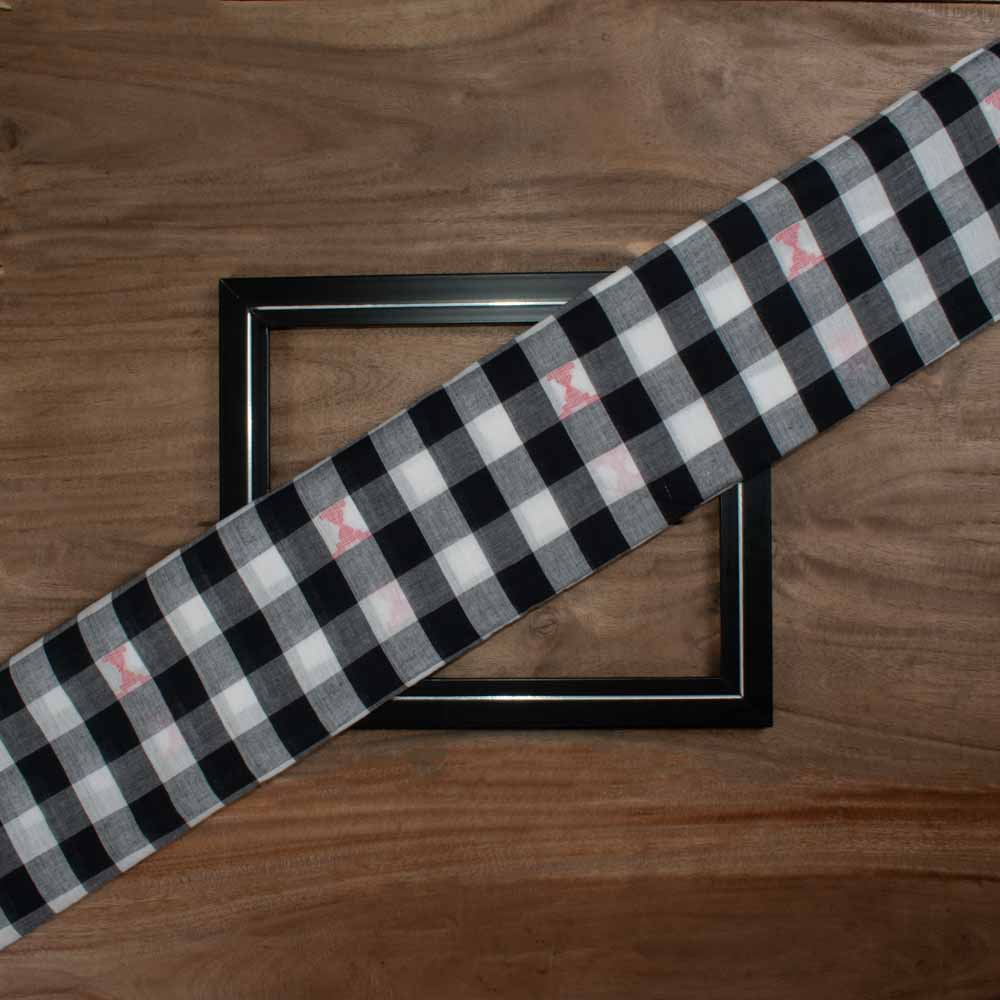 Geometric Check Black & White Jamdani Pure Cotton 55 GSM Fabric 06
