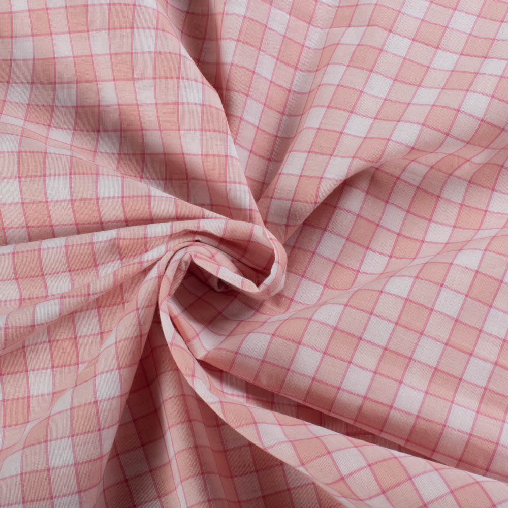 Check Pink & White Pure Cotton 60 GSM Handwoven Fabric