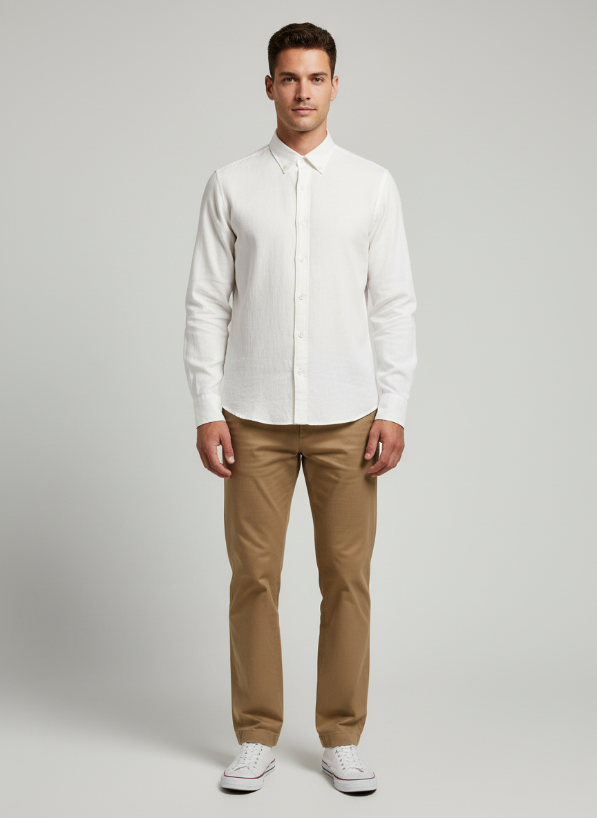 Spread Collared Shirt- Popover Placket And Long Buttoned Cuff