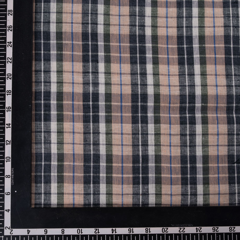 CHECK BEIGE & BLACK PURE COTTON 95 GSM HANDWOVEN FABRIC