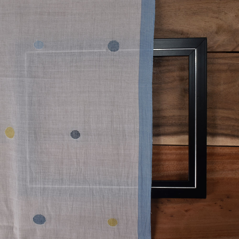 POLKA DOT WHITE JAMDANI PURE COTTON 58 GSM HANDWOVEN FABRIC