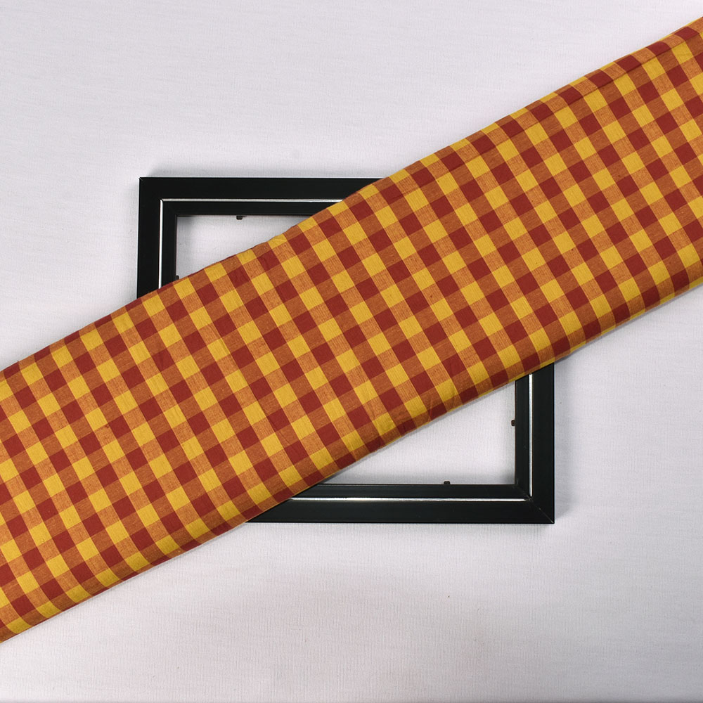 Check Yellow And Maroon Pure Cotton 85 GSM Handwoven Fabric