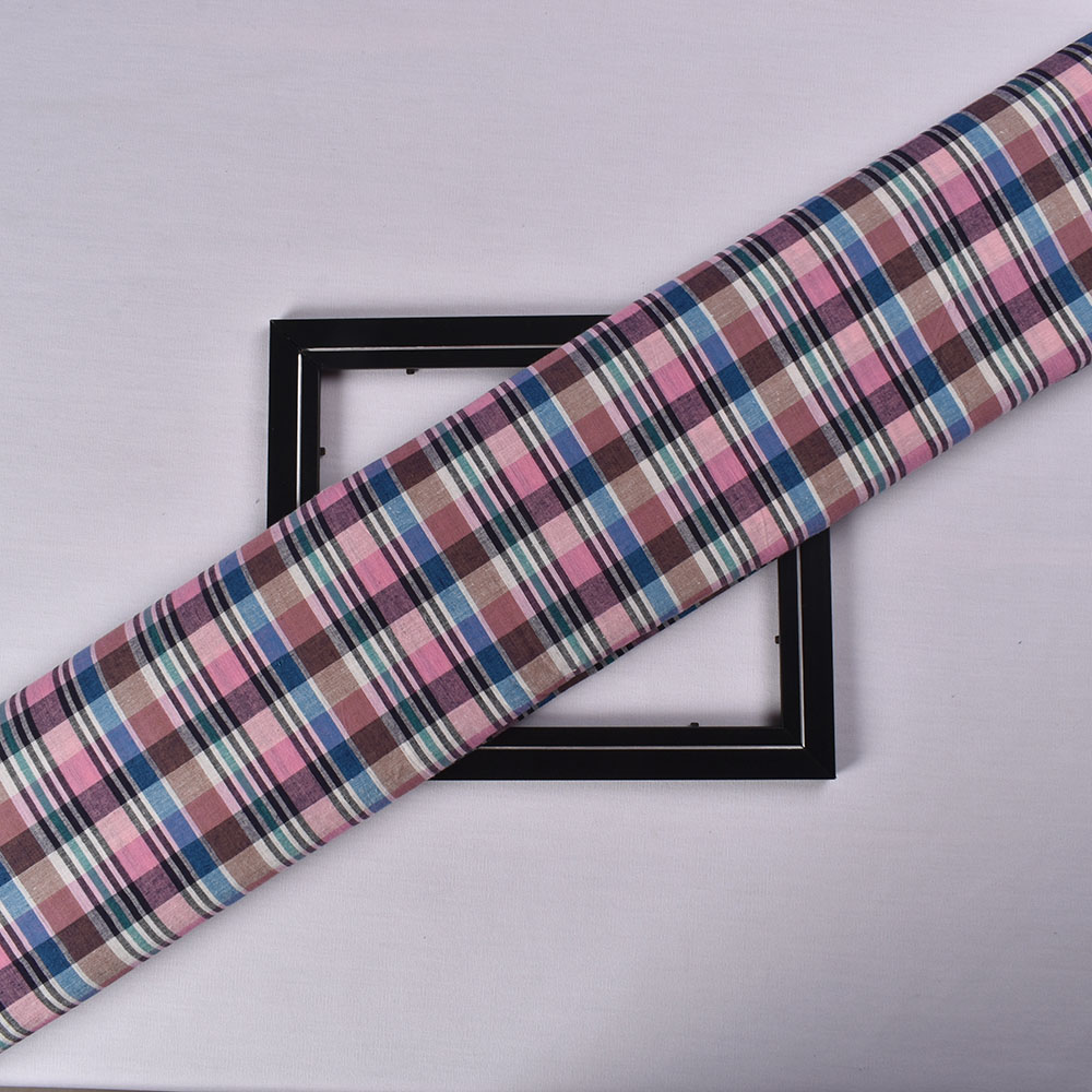 Check Multicolor Pure Cotton 100 GSM Handwoven Fabric 575