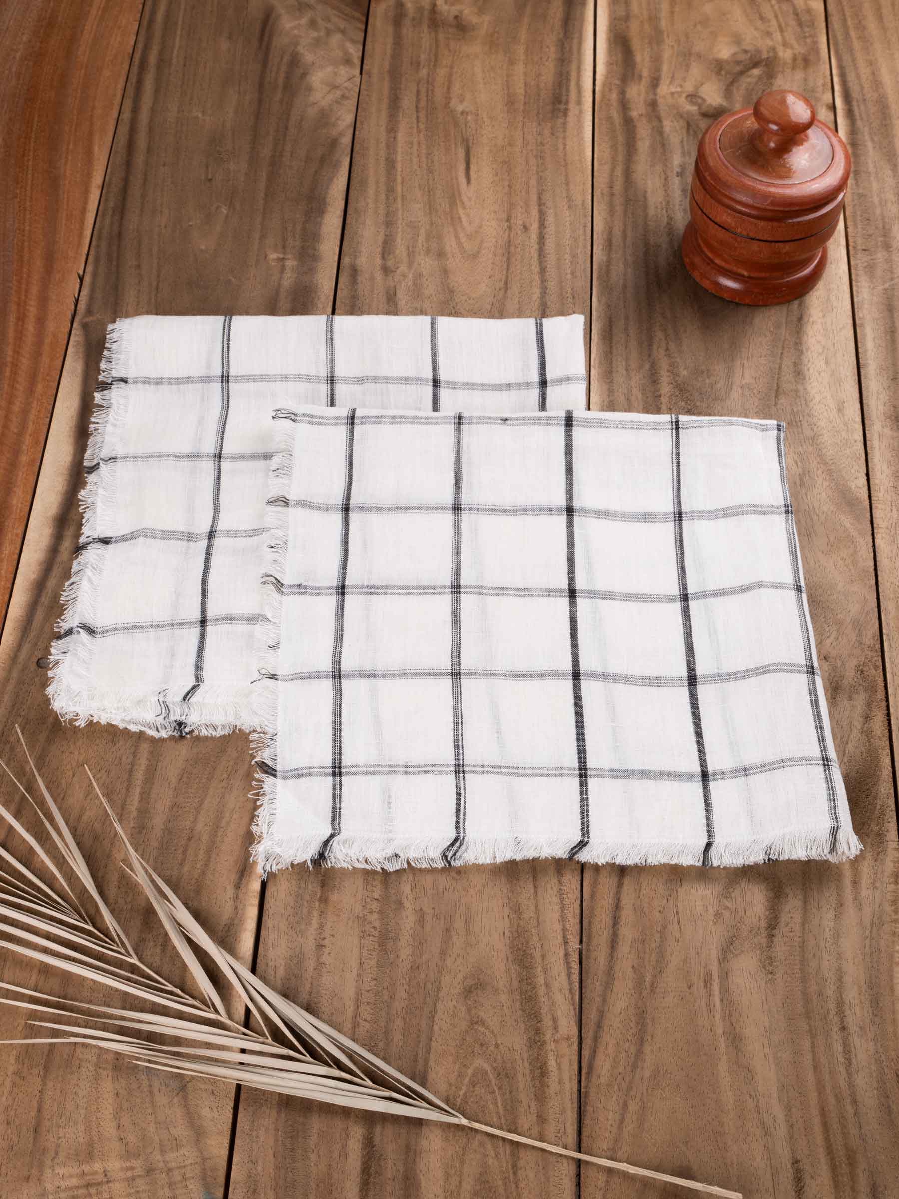 Check Black & White Pure Handwoven Linen Table Napkin