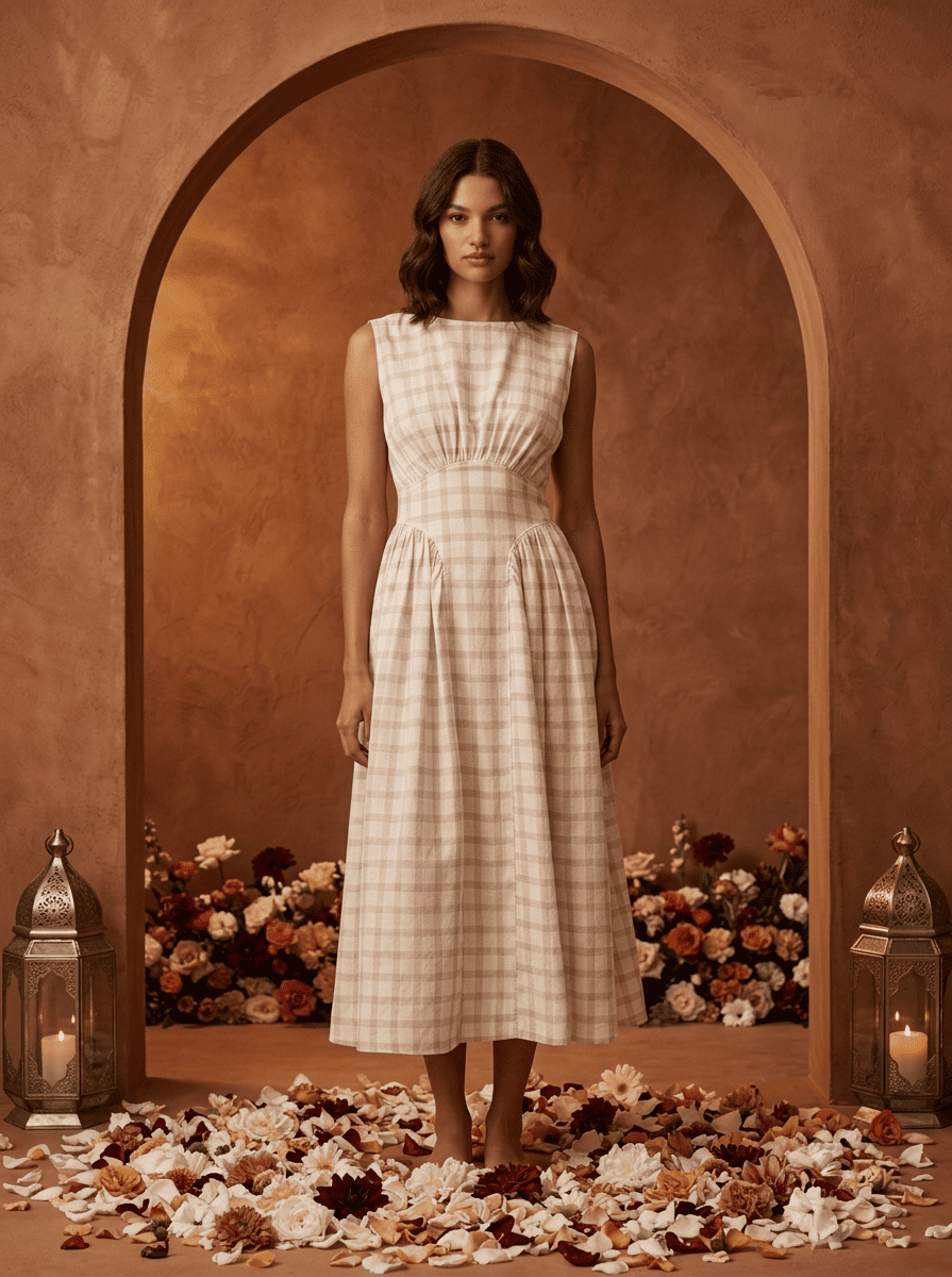 Side Gathered Dress Midi Length